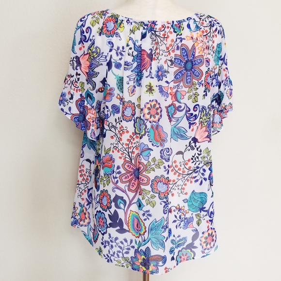 MILLY for DesigNation Boho Floral Peasant Top - Picture 3 of 12
